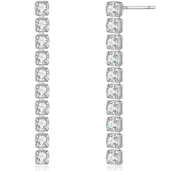 Humble Chic CZ Drop Earrings for Women - Rhinestone Bar Stud Earrings, Silver