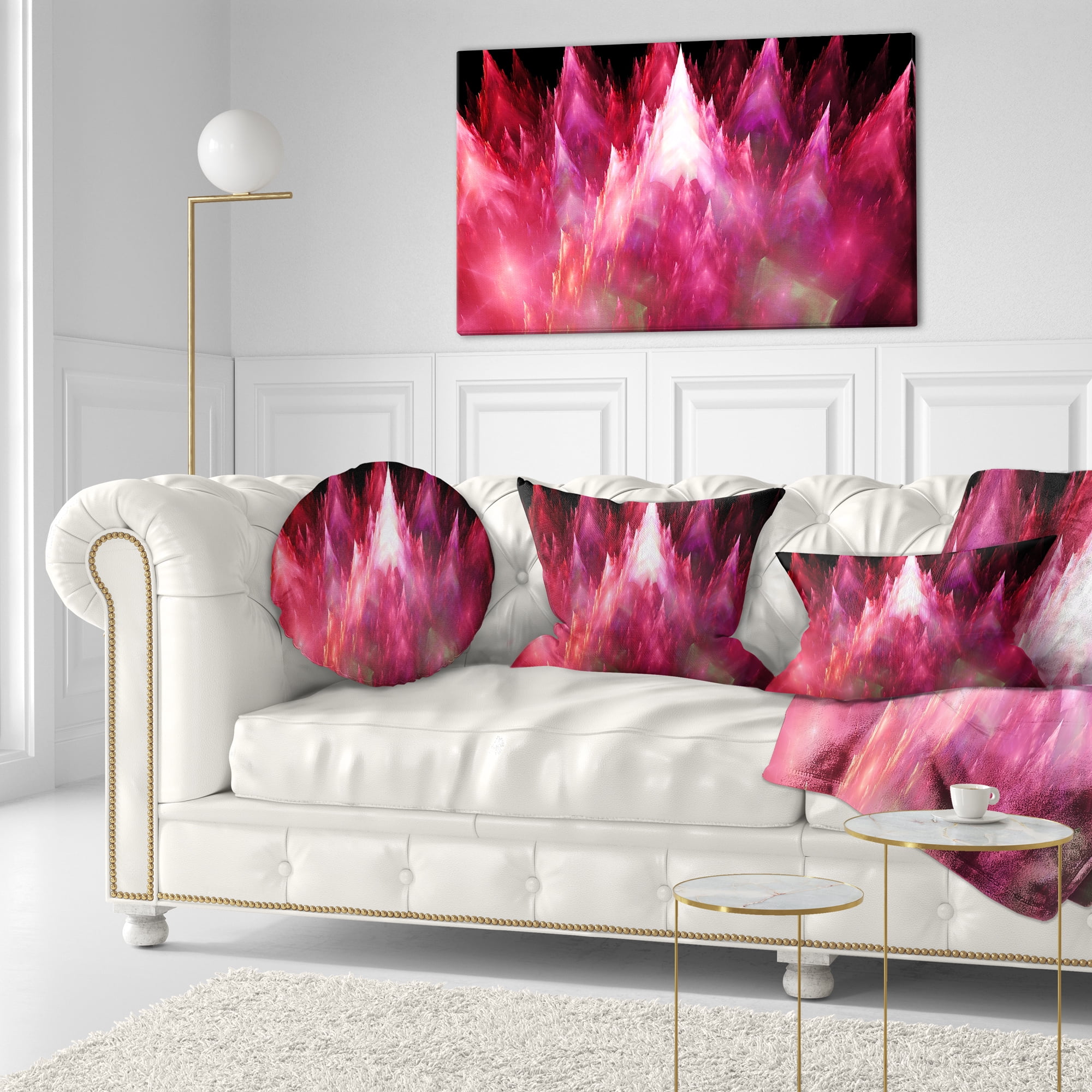 Designart Red Fractal Crystals Design - Abstract Throw Pillow - 12x20