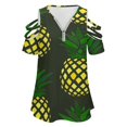thumbnail image 4 of Pineapple Womens Summer V Neck Zipper Top Short Sleeve T Shirt Off Shoulder Top Casual Classy Loose Shirts, 4 of 7