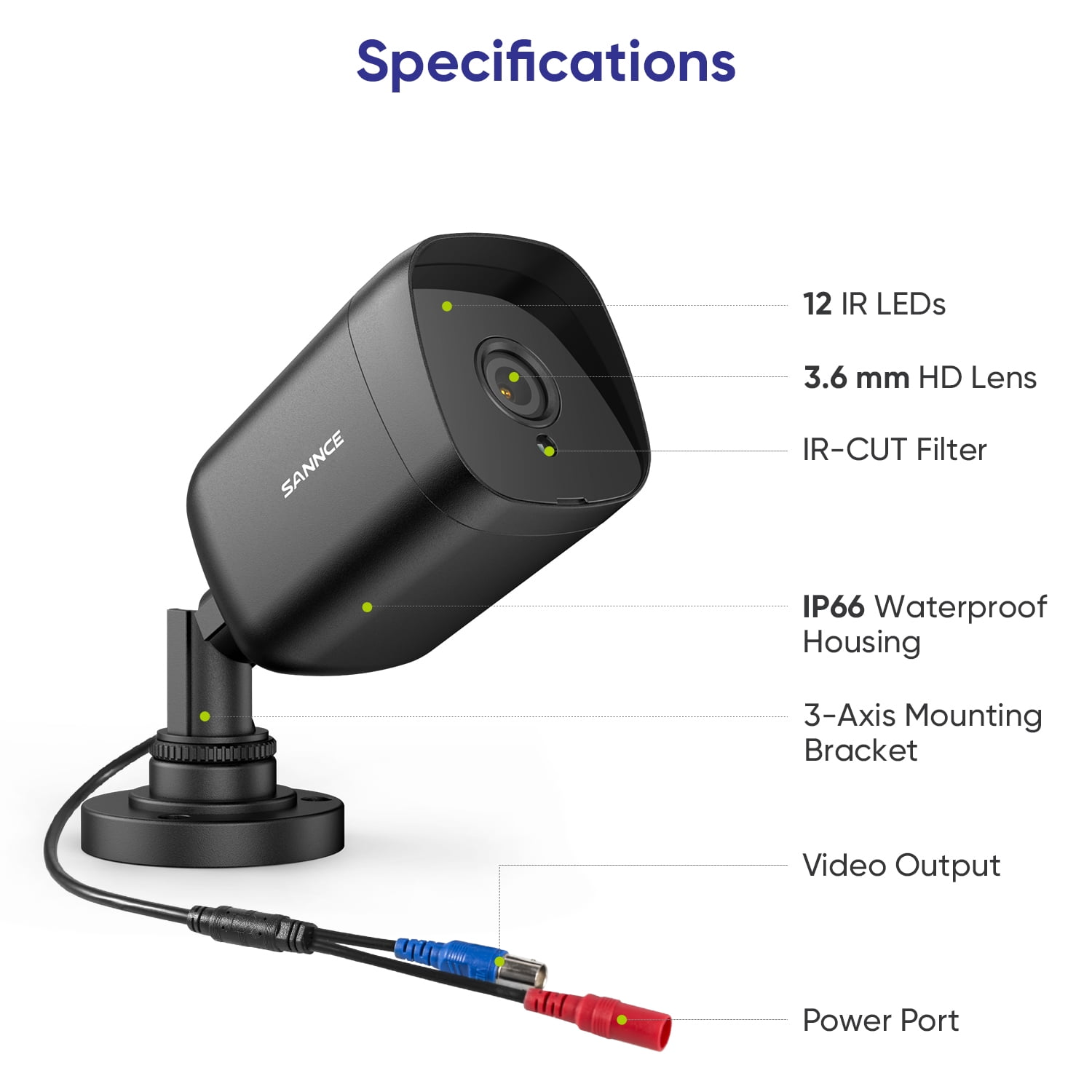 SANNCE 4PCS HD 5MP Security Camera Audio Recording CCTV Outdoor EXIR Night Vision, Bullet Camera with EXIR 2.0 100 ft Night Vision, with 12pcs IR Leds, IP66