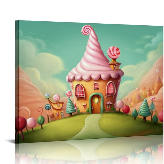 Pratyus House Giant Cupcake Candy Land Canvas Wall Art Modern Prints Ready To Hang Room Home Decor 16x12in