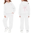 thumbnail image 2 of LIIPEE Girls Casual Outfits 2 Piece Autumn Winter Warm Bowknot Graphic Long Sleeve Pullover Hoodie And Sweatpants Kids Cute Outfit Sets,9-10 Years, 2 of 5