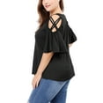 thumbnail image 3 of Unique Bargains Women's Plus Solid Strappy Cold Shoulder Trumpet Sleeve T-shirt, 3 of 8