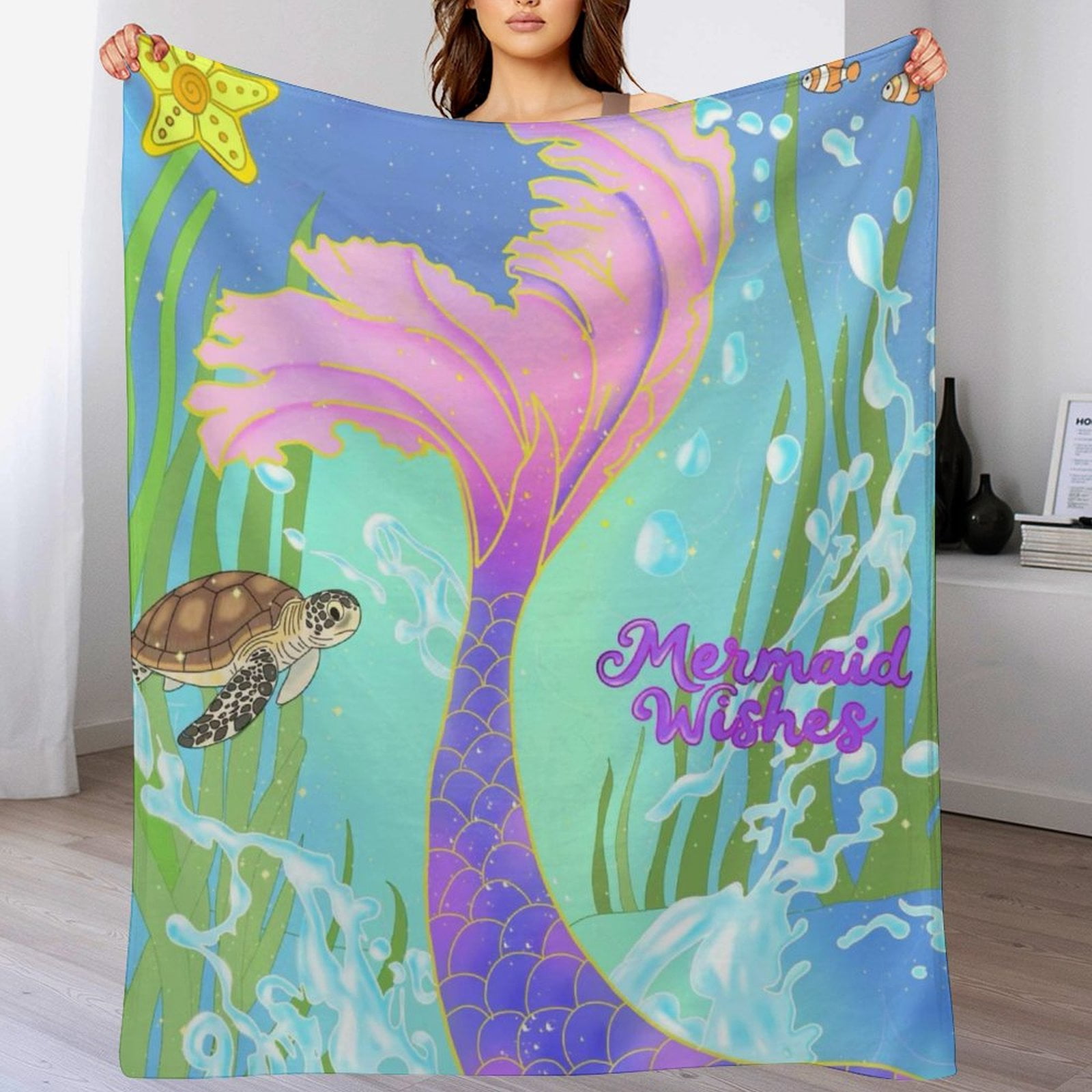Mermaid Blanket, Cute Mermaid Tail Scales Fuzzy Soft Cozy Warm Mermaid Throw Blanket for Girls Kid, Fleece Blankets Couch Sofa Bedroom Nursery Bed Throws Blankets 50x 60inch