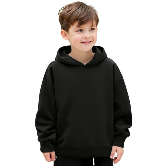 Hoodies Black Hooded Long Sleeve Soft Sweatshirts Top Winter Clothes Size 8-9 Years Boys Clothes Boys Girls Fashion