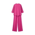 thumbnail image 4 of BRELIL Women Plus Size V Neck 3/4 Sleeve Shirt Wide Leg Pants Two Piece Set Solid Boho Lounge Casual Loose Outfits Travel Vacation, Hot Pink M, 4 of 7