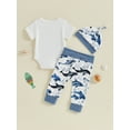 thumbnail image 6 of Aojekbee Baby Boy Summer Outfit Letter Sea Animal Print Short Sleeves Romper and Elastic Pants Beanies Hat Set 3 Piece Clothes, 6 of 10