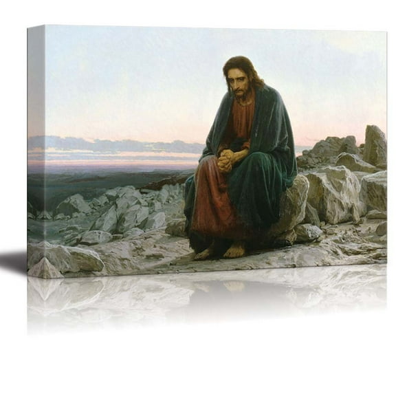 wall26 Canvas Print Wall Art Jesus Christ in The Desert by Ivan Kramskoi People Historic Illustrations Fine Art Traditional Scenic Colorful Dark for Living Room, Bedroom, Office - 24"x36"