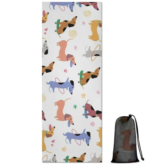 Dachshund Sport Hot Yoga Mat Towel Non Slip for Hot Yoga - Quick-Drying Yoga Mat Cover with 4 Corner Pockets with Travel Bag - Hot Yoga Towel Non Slip Grip Moisture Wicking Sweat 70"x26"