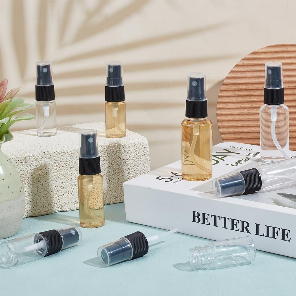 120Pcs Plastic Travel Spray Bottles 0.3oz/10ml 0.7oz/20ml 1oz/30ml Mixed Capacity Mini Travel Bottle Set with 6pcs Funnels Refillable Liquid Containers for Essential Oils Toners Carrying DIY