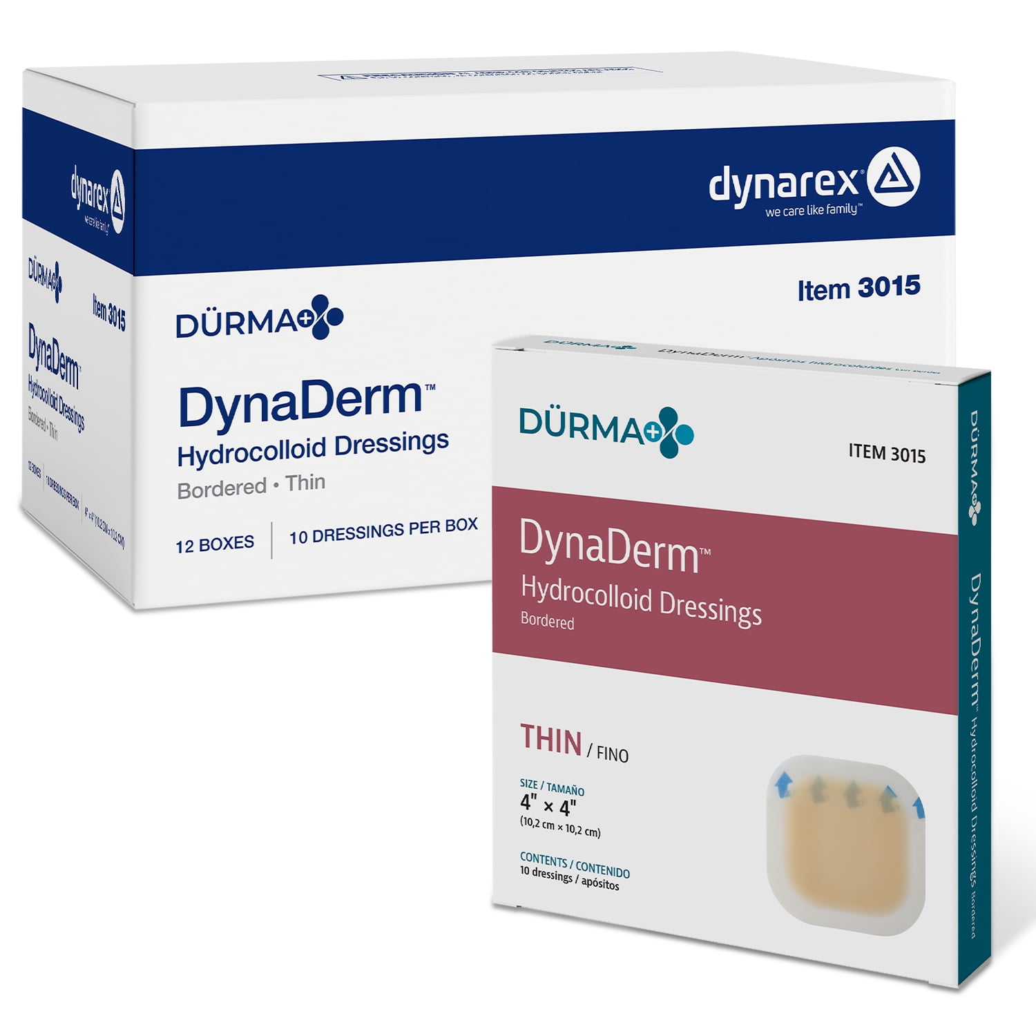 Dynarex DynaDerm Hydrocolloid Dressings, Sterile Moist Bandages Used for All Kinds of Wounds, 4" x 4", Thin & Latex-Free, Peel-Down Patches - 1 Case, 12 Boxes of 10 Dressings