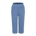 thumbnail image 5 of YDFCWXW Womens Yoga Capri Pants High Waist Wide Leg Capri Leggings Pull On Stretch Casual Capris with Pockets Blue, XX3XL, 5 of 6