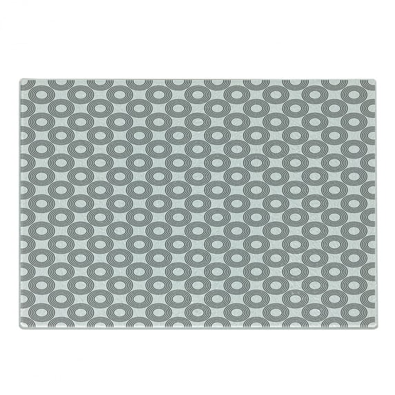 Geometric Circle Cutting Board, Vinyl Records Inspired Concentric Rings Curve Grids Art Print, Decorative Tempered Glass Cutting and Serving Board, Small Size, Black Grey, by Ambesonne