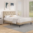 thumbnail image 2 of Flolinda Full Size Bed Frame with Fabric Headboard, Strong Wooden Slats, Non-Slip and Noise-Free, No Box Spring Needed, Easy Assembly, Beige, 2 of 8