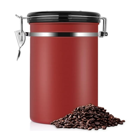 Large Airtight Coffee Container,Ground or Whole Beans Fresher for Longe,Stainless Steel Red Vacuum Sealed Food Storage Container for Suger, Tea,Coffee(22 (Best Way To Store Coffee Beans)
