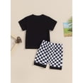 thumbnail image 4 of Bagilaanoe 2pcs Toddler Baby Boy Shorts Set Short Sleeve Letter Print T Shirt Tops + Checkerboard Shorts 6M 12M 18M 24M 3T Kids Casual Summer Clothes, 4 of 7