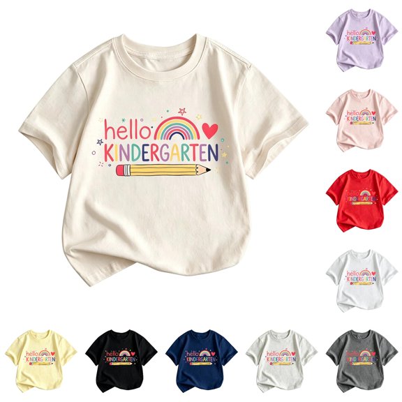 WERYOUNG Girls Back To School T Shirt Short Sleeve Round Neck Cartoon Print T-Shirts Kids Lightweight Knit Tees First Day Of School Shirt Versatile Top 2-3 Years