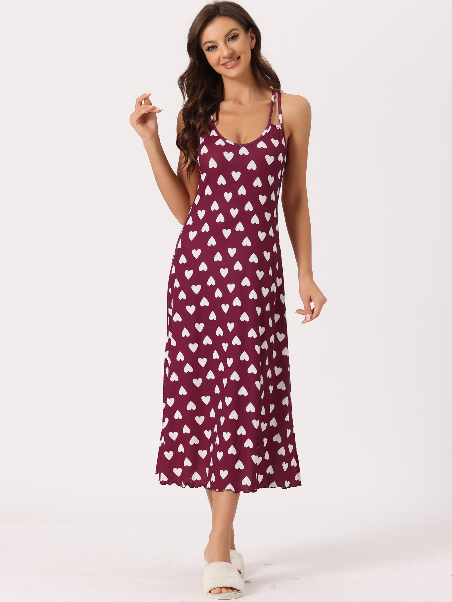 DARING DIVA Women's Lingerie Nighties Midi Racer Back Pajama Dress L Red Heart