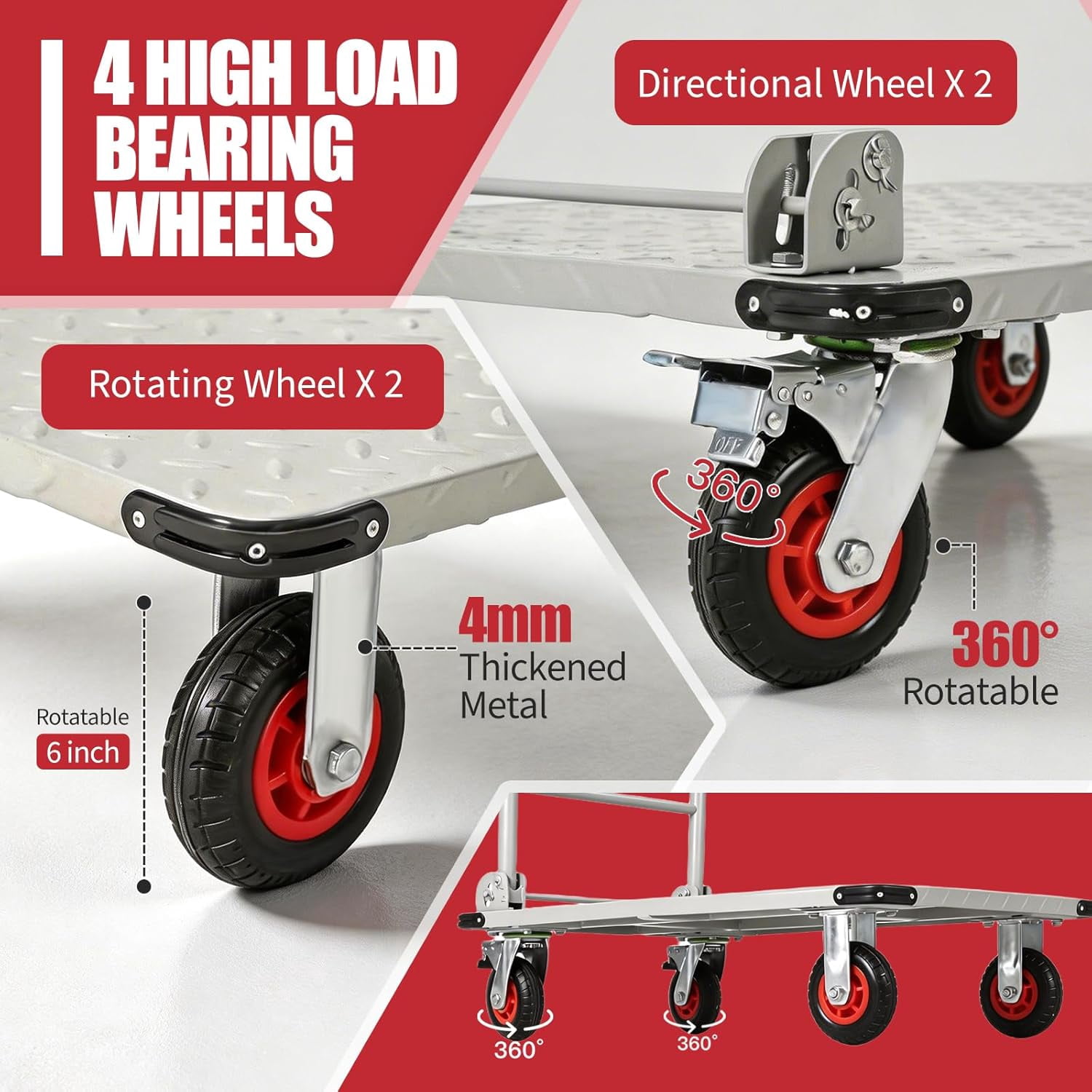 1800LBS Platform Truck Cart, 36"x24" Heavy Duty Utility Push Cart with 6" Swivel Wheels & Brakes, Foldable Hand Truck for Warehouse, Shipping & Moving