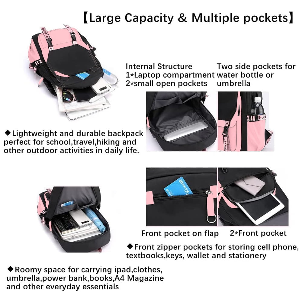 SANMADROLA School Backpack Girls Bookbag, Heavy Duty Kids Backpack 21L Children Schoolbag Bookbag with USB Charge Port