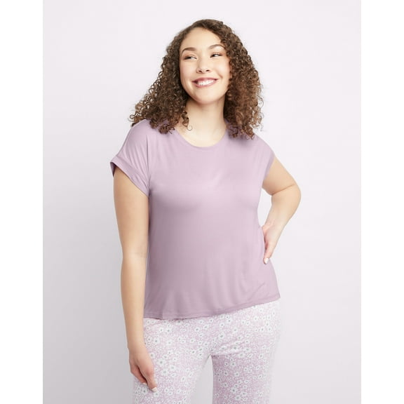 Maidenform Short Sleeve Hi-Low Hem Tee Pink Lady Women's Size 1X