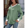 thumbnail image 6 of Women V Neck Color Block Long Sleeve Shirts-Casual Fall Light-Weight Tunic Sweaters Fashion Outfits Green M, 6 of 8