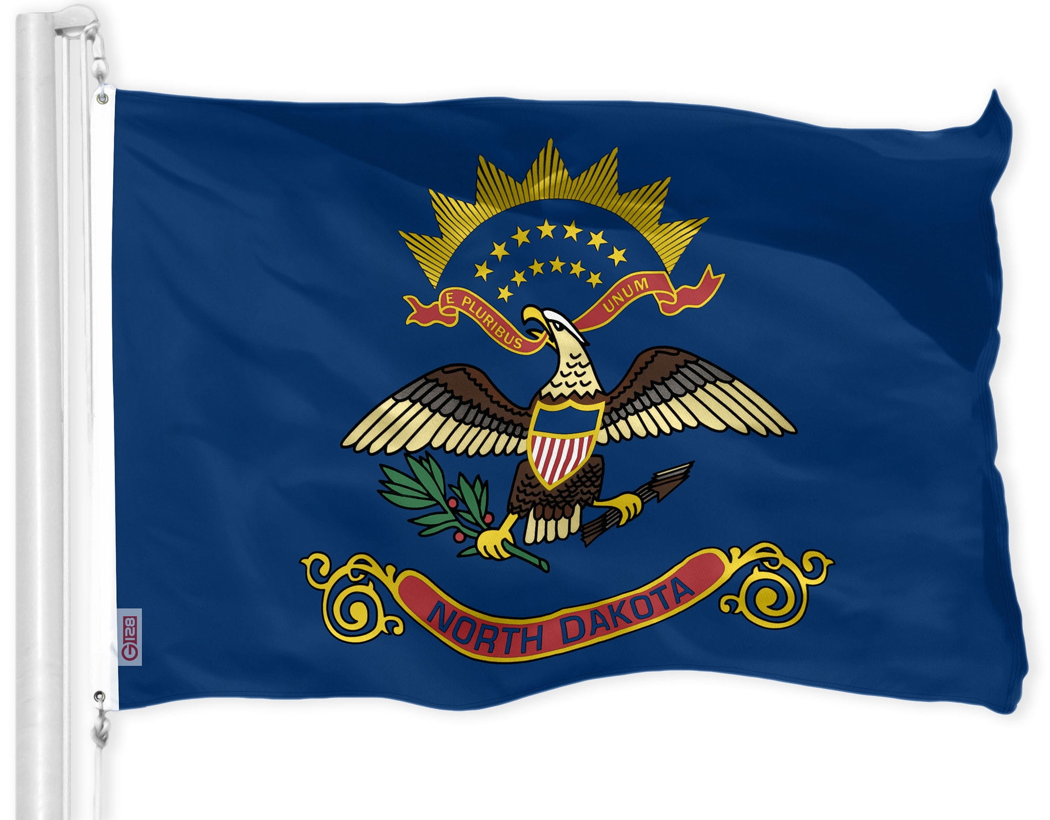 G128 Combo Pack: USA American Flag 3x5 Ft 150D Printed Stars & North Dakota State Flag 3x5 Ft 150D Printed