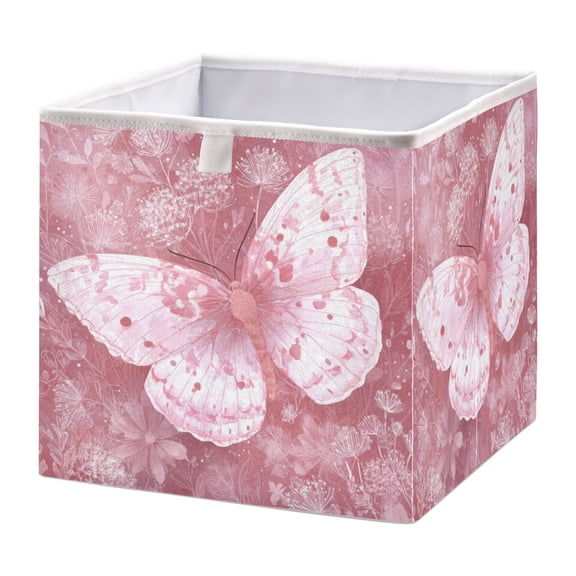 Foldable Fabric Storage Bin Home Cubes Clothing Organizer Bins Large Collapsible Box Basket for Home Organizer Soft Pink Butterfly