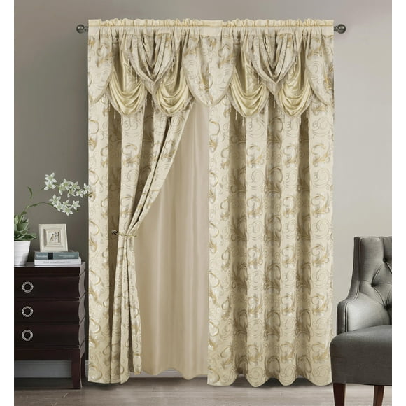 Juego de 2 paneles Glory Rugs Jacquard de lujo para ventanas, color beige, 140 x 213 cm