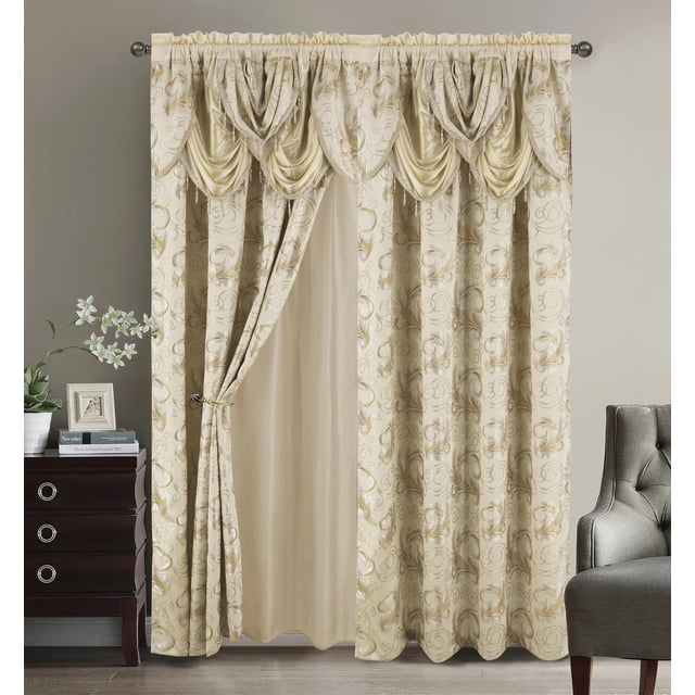 Juego de 2 paneles Glory Rugs Jacquard de lujo para ventanas, color beige, 140 x 213 cm