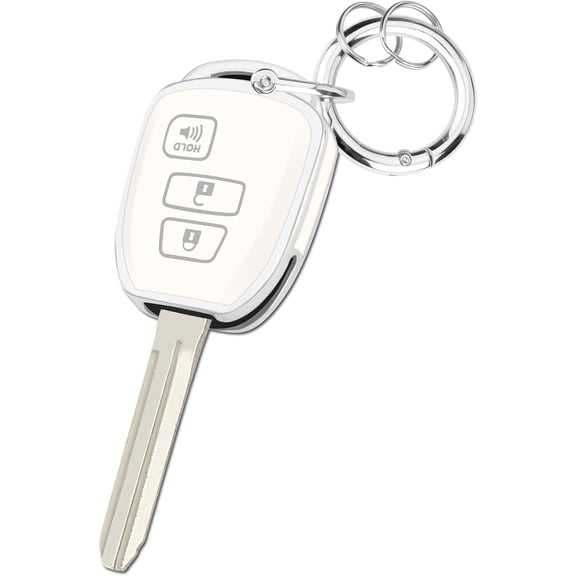 Key Fob Cover Compatible with Toyota Corolla Cross 4Runner Tundra Tacoma 2016-2024 3 Button Keychain Case Holder Protector,Silver Trim-white