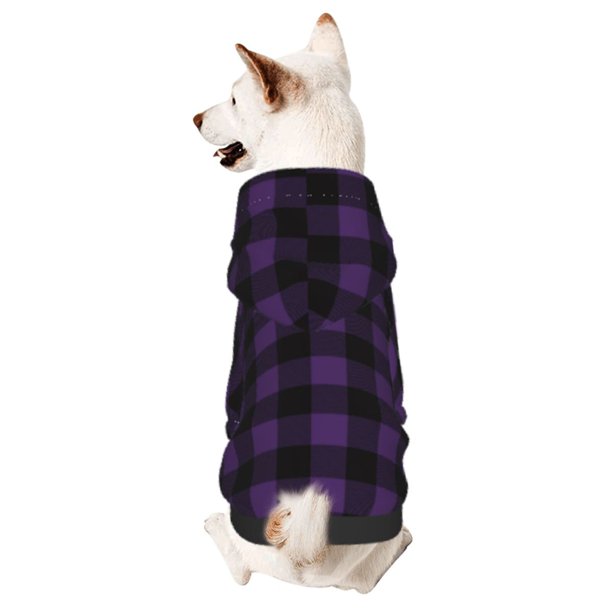 Fotbe Purple Black Plaid Sudadera con Estampado para Perros Pequeños – Suéter con Capucha para Mascotas, Tela Suave de Forro Polar con Bolsillo-Large