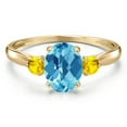 thumbnail image 3 of Gem Stone King 10K Yellow Gold Swiss Blue Topaz and Yellow Sapphire 3-Stone Ring for Women | 1.57 Cttw | Oval Checkerboard 8X6MM | Gemstone November Birthstone | Size 5, 3 of 6