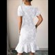 thumbnail image 4 of Vestido Midi de Jacquard con Mangas Abullonadas y Cuello Redondo, Estampado Floral, Ajustado, con Volantes, Estilo Sirena, para Cóctel. L, 4 of 6