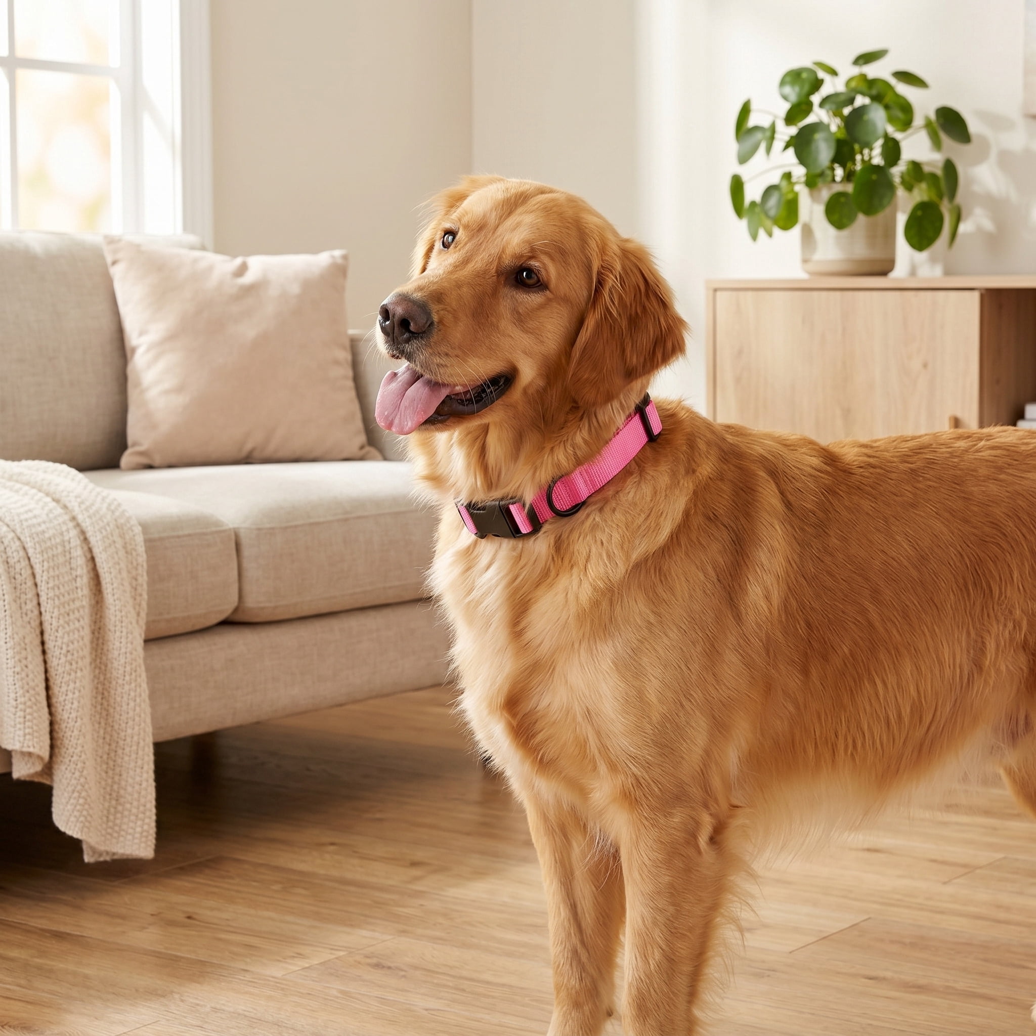Vibrant Life Solid Polyester Adjustable Dog Collar, Pink, Large