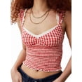 thumbnail image 3 of Women Gingham Lace Trim Square Neck Crop Tank Tops Plaid Y2K Sleeveless Slim Fitted Camis Shirts Red L, 3 of 8