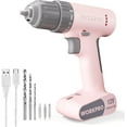 thumbnail image 1 of 12V Cordless Pink Drill Set, Electric Drill Kit with 3/8-Inch Keyless Chuck, 6 Pcs Bits, Variable Speed, 18 Touque Setting, Type-C Charge Cable, Led Light, 1 of 7
