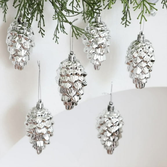 6Pcs Christmas Pinecone Glitter Ornaments,Hanging Pine Cone Painted Glass Ornaments,Glitter Glass Pinecone Christmas Ornament for Christmas Tree DIY Crafts Fall Holiday Decoration