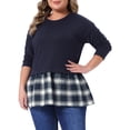 thumbnail image 4 of Agnes Orinda Camisetas para Mujeres Talla Grande Patchwork Peplum Cuello Redondo de Manga Larga Casual Blusa Básica 1X Azul Marino, 4 of 6