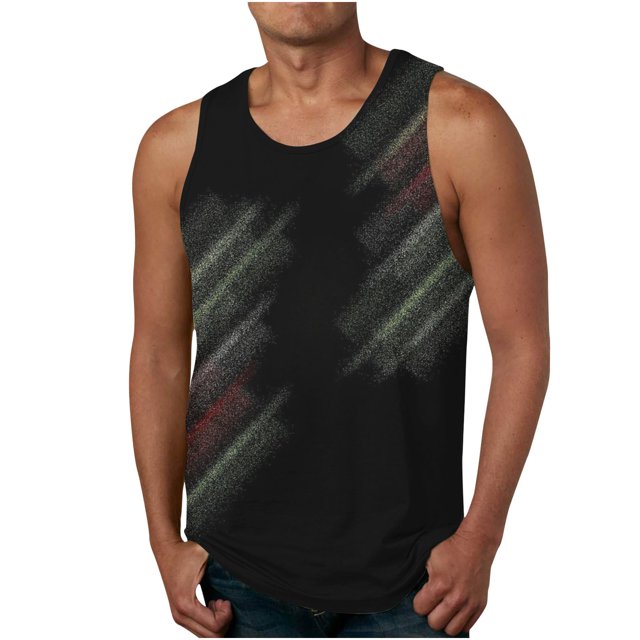 Qertyioot Gilet d'Été Ample pour Hommes, Imprimé Sport, Col Rond, Mode Décontractée
