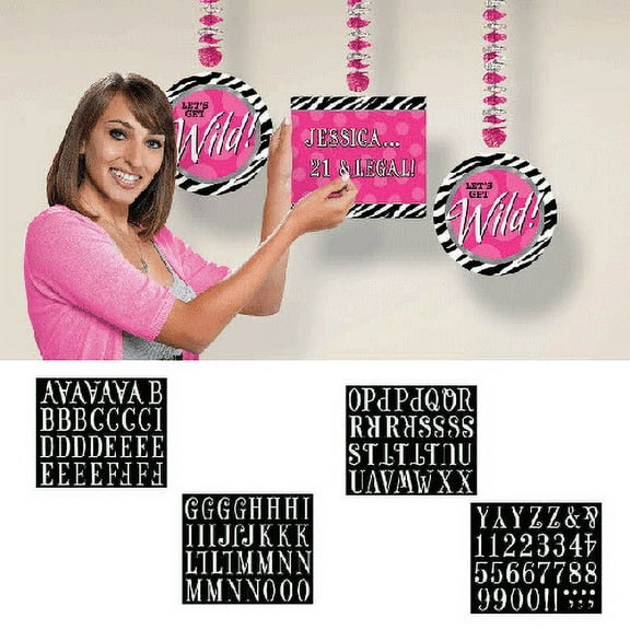 Zebra Stripes 'Pink and Black' Animal Print Customizable Hanging Cutout Decorations (3ct)