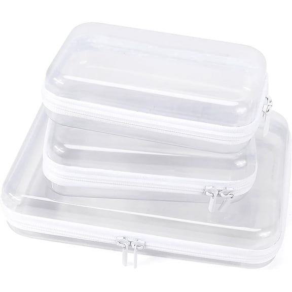3 Pcs Clear Hard Shell Zipper Case, Transparent Waterproof Makeup Bag, Portable Travel Storage Organizer Pouch for Toy, Cosmetics, Stationery (2 Sizes)