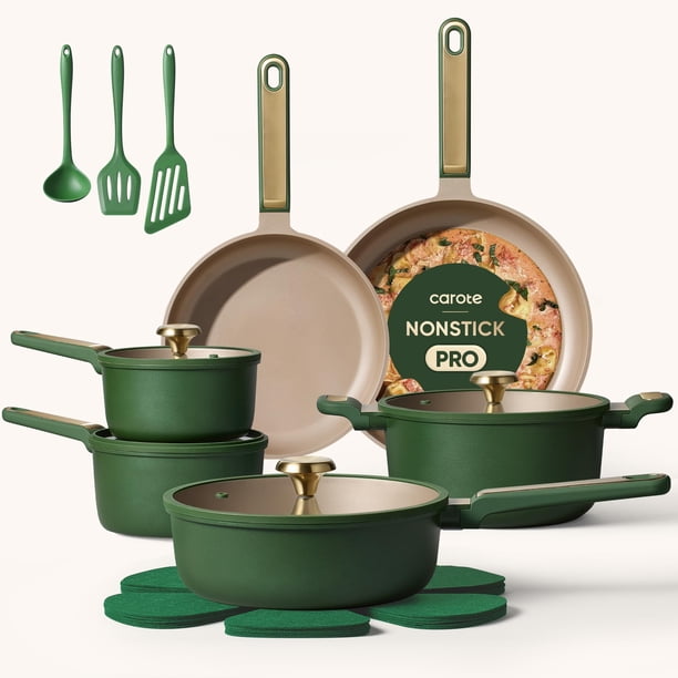 Juego de utensilios de cocina CAROTE, 18 piezas, antiadherentes, listos para inducción, color verde