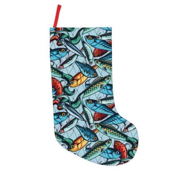 Defioc Colorful Fishing Baits for Christmas Stockings 18" Personalized Holiday Stocking for Family, Farmhouse Decor, Xmas Tree Decoration, 1 Pack