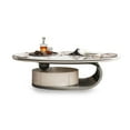 thumbnail image 5 of ENSHUI 55" Modern Oval Stone Coffee Table with Abstract Metal Base and Drawer, Gray, 5 of 16