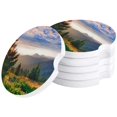 thumbnail image 1 of RYLABLUE Mountain Forest View Sunny Day Nature Scene Set of 4 Car Coaster for Drinks, Absorbent Ceramic Stone Coasters Cup Mat with Cork Base for Home Kitchen Room Coffee Table Bar Decor, 1 of 5