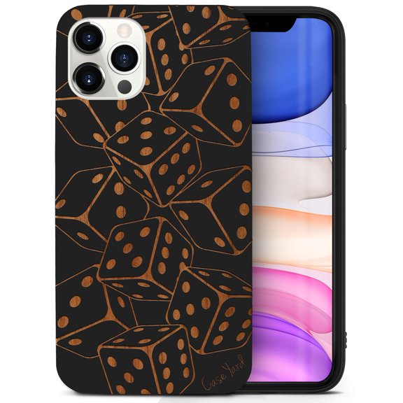Case Yard Wooden Case for iPhone-11-Pro Soft TPU Silicone cover Slim Fit Shockproof Wood Protective Phone Cover for Girls Boys Men and Women Supports Wireless Charging Dices Falling Design