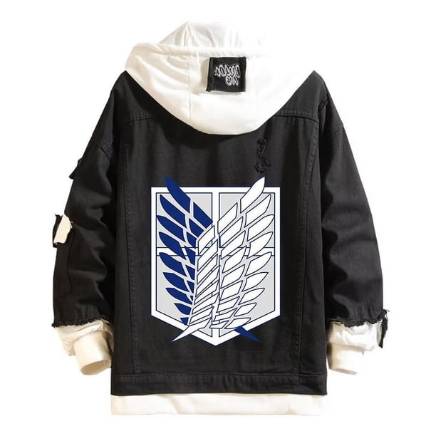 Chaqueta de mezclilla con estampado de alas de Ataque de los Titanes.