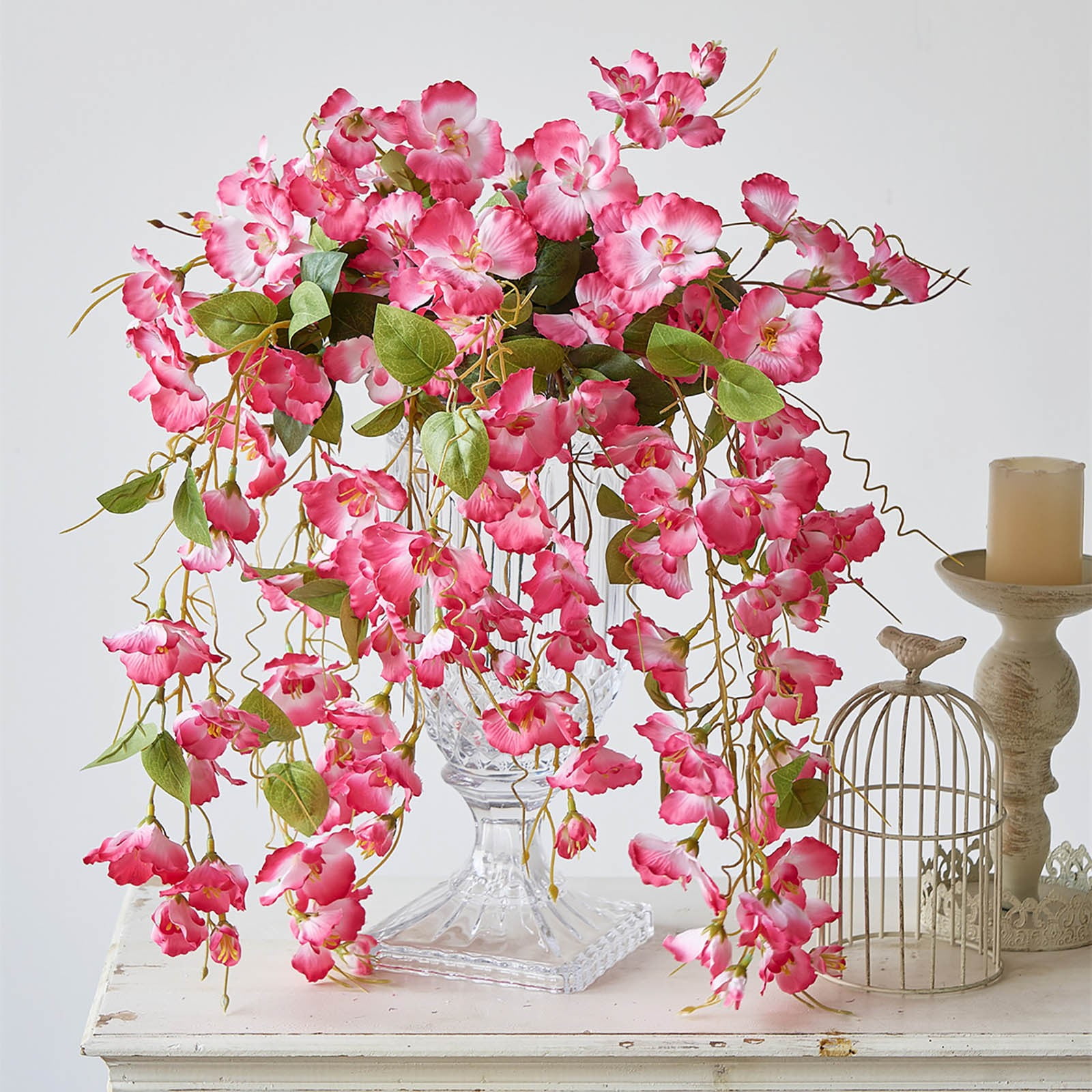 3pcs Artificial Fake Hanging Hibiscus Flowers Plants Baskets for Outdoor Outside Spring Summer Decoration, Faux Silk Hibiscus Long Vines in Planter UV Resistant Realistic Flowers
