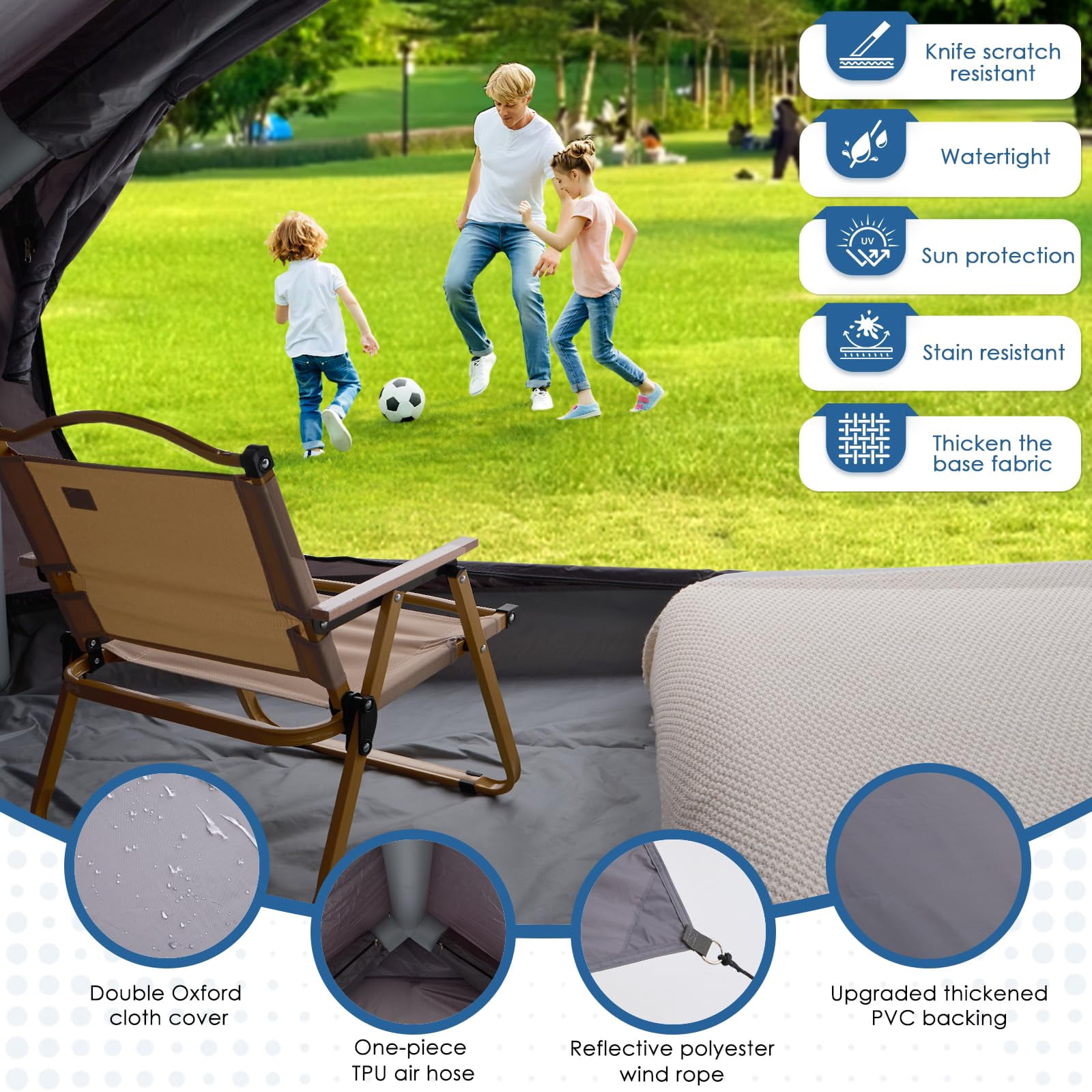 Inflatable Camping Tent With Electric Air Pump - 420d Heavy Duty Oxford 5 Min Auto-inflation Panoramic Stargazing Skylight 4 Season Luxury Glamping Cabin  4-10 Person Multiple Sizes